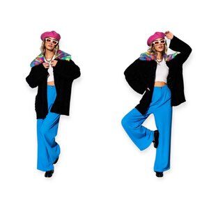 Lala Unbothered Grandpa Cardigan Button Up Chunky Cable Knit Black Size S/M